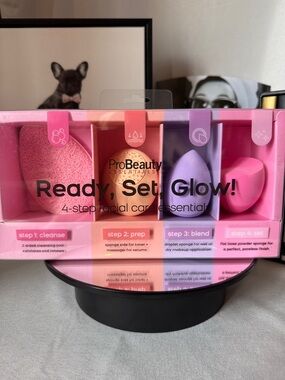 Ready, Set, Glow! 4-Step Facial Sponge Set - Pink, Gold, Purple